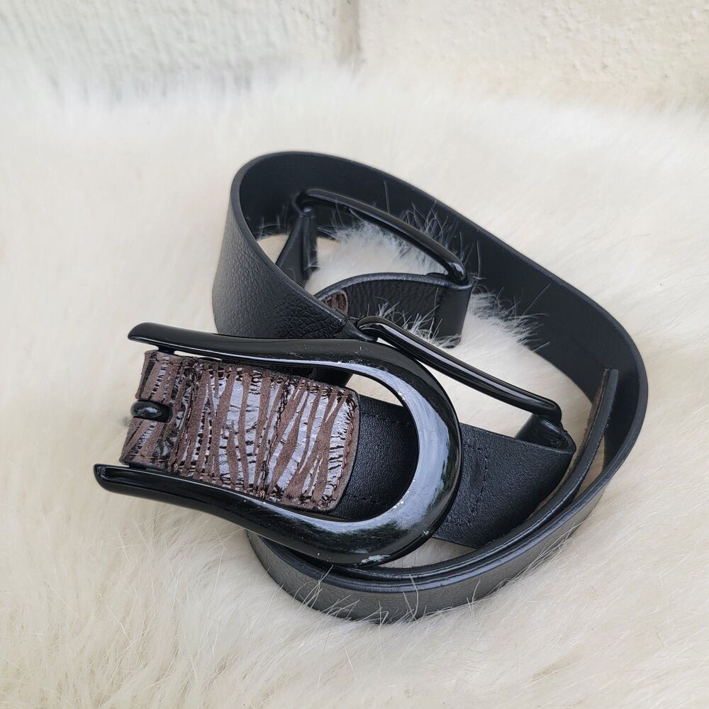 Chico's brown and black zebra print leather link belt wmns sz Med